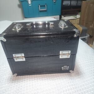 CABOODLES EUC BLACK ALIGATOR MAKEUP HARD CASE ORGANIZER BOX